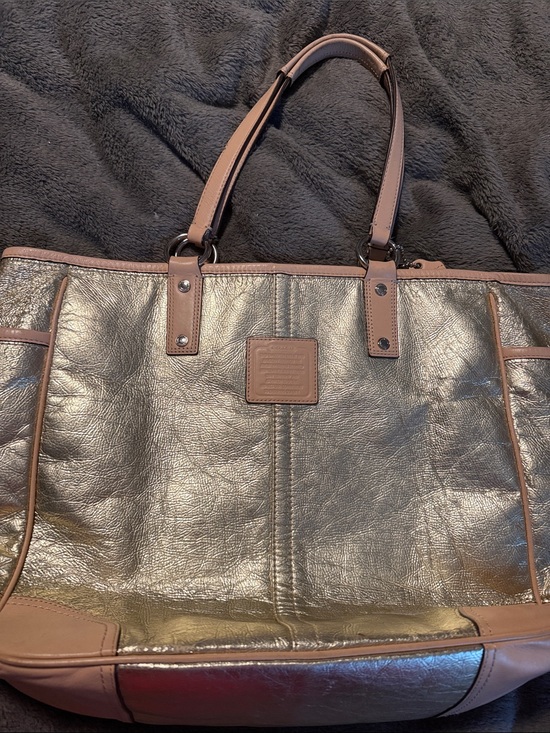 Coach Handbags - Coach Metallic Gold Tote with Tan Trim